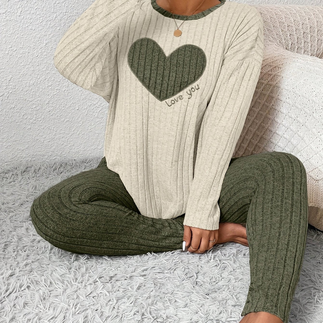 Women's Heart Print Loungewear Set Long Sleeve Top Trousers