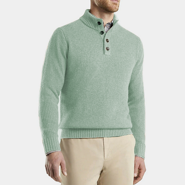 Men's Button Neck Knitted Jumper – Yorick in Green, front view