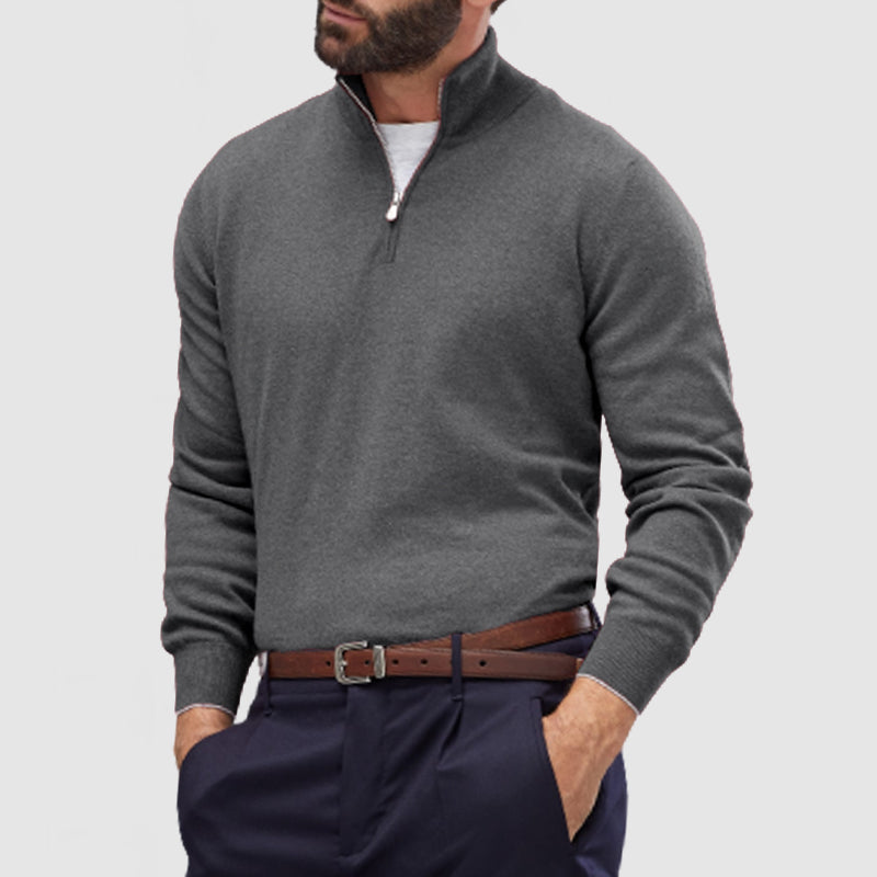 Men's Smooth Knit Quarter Zip Jumper – Jett in Grey, front view