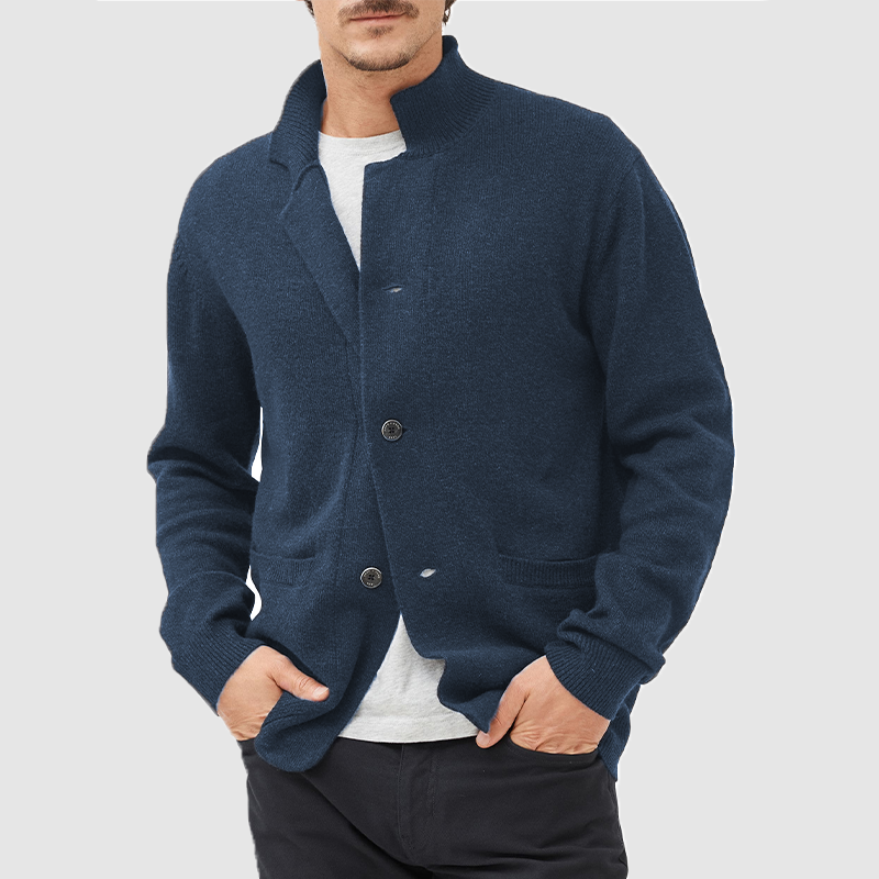 Men's Knitted Blazer Cardigan – Brevin in Navy Blue, front view