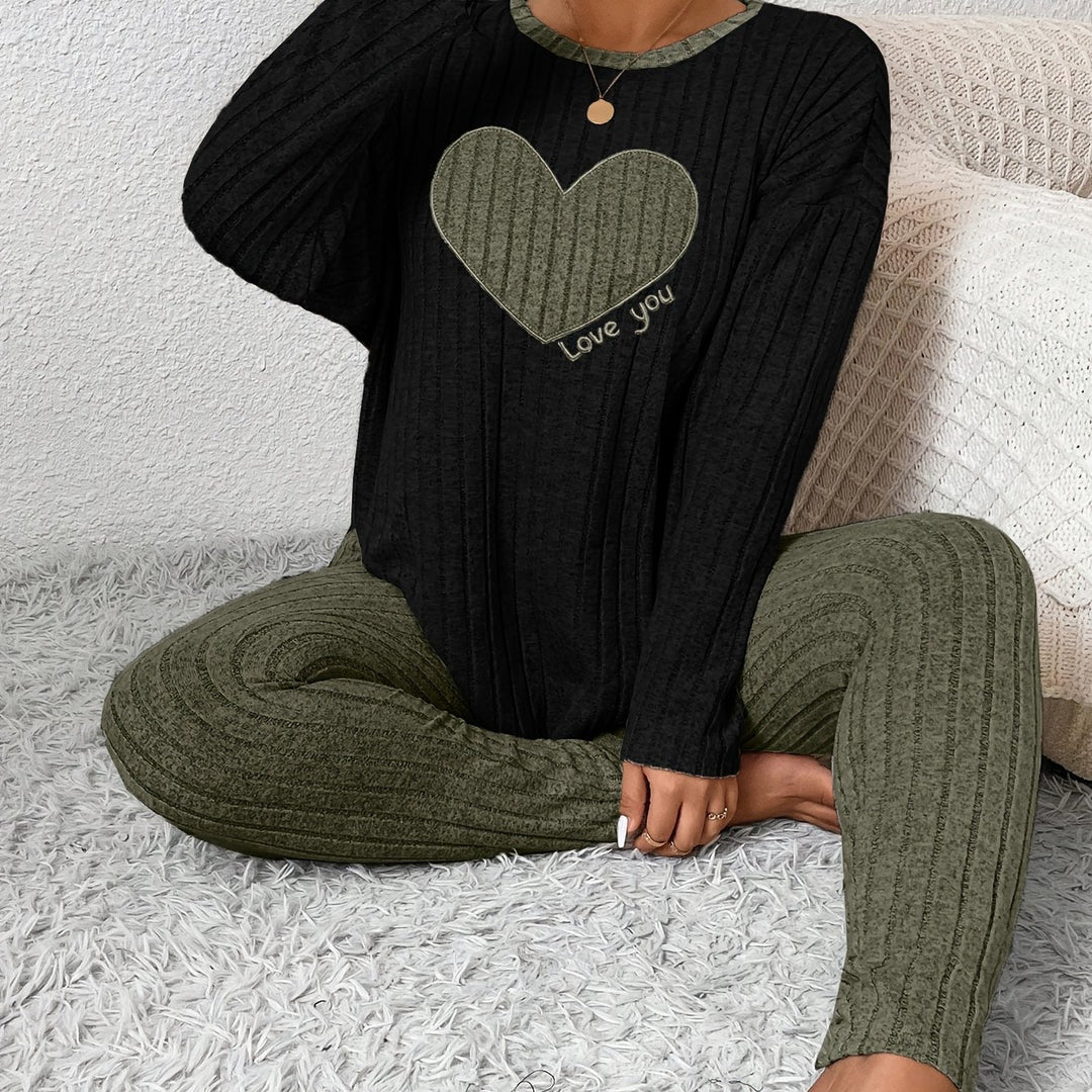 Women's Heart Print Loungewear Set Long Sleeve Top Trousers