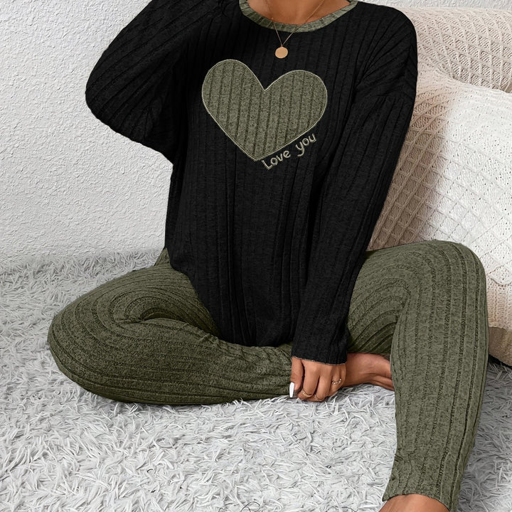 Women's Heart Print Loungewear Set Long Sleeve Top Trousers