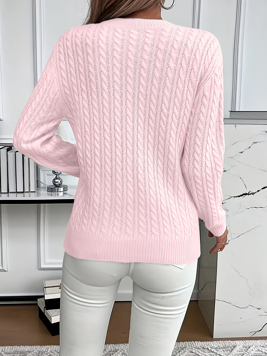 Women's cable knit jumper Rosalina in Pink – back view