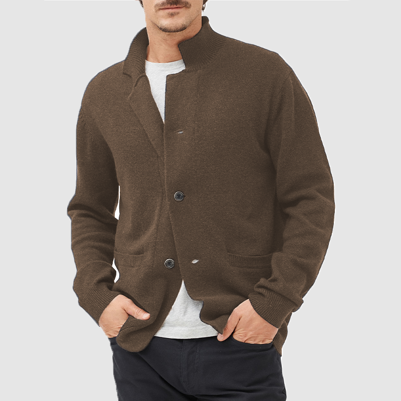 Men's Knitted Blazer Cardigan – Brevin in Coffee, front view