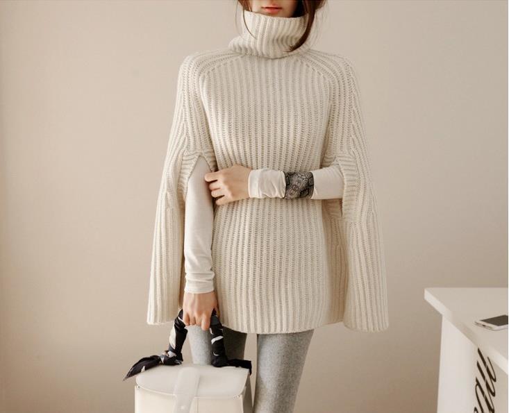 Women's poncho cape jumper Martha in White – front view