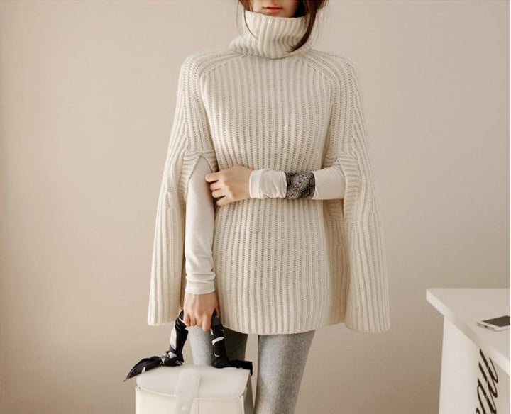 Women's poncho cape jumper Martha in White – front view