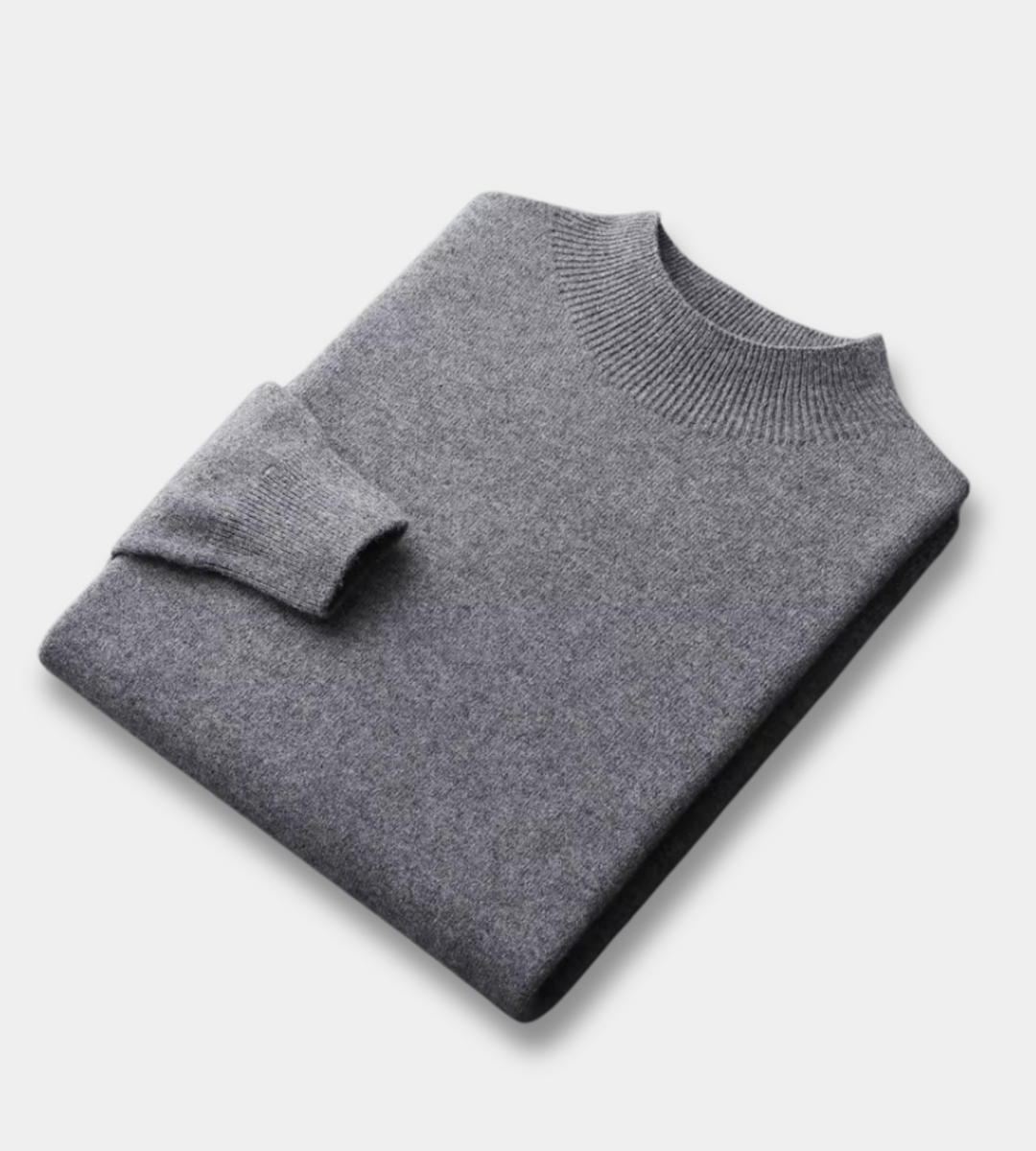 Men's mid grey soft knit mock neck jumper – folded