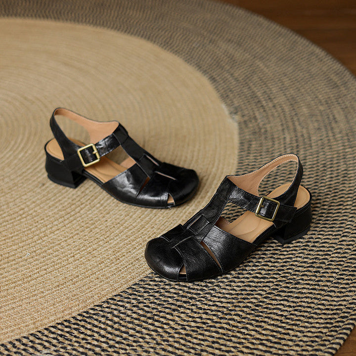 Women's Leather Block Heel Fisherman Shoes – Amaya