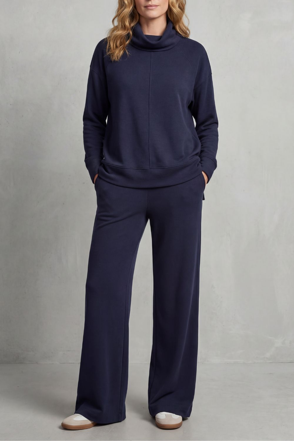 Women's Draped Turtleneck and Wide-Leg Trouser Set - Esmerelle