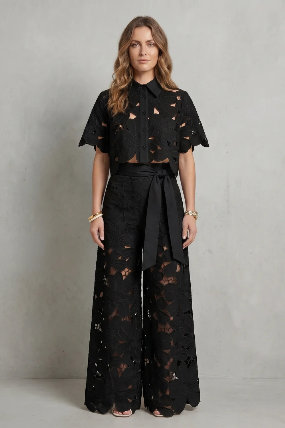 Women's Embroidered Lace Top and Skirt Co-ord Set - Aurmelle