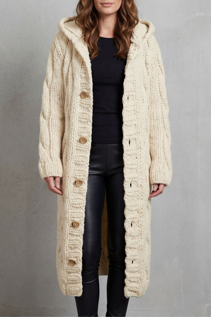 Women's Oversized Hooded Cable Knit Cardigan Coat – Primrose