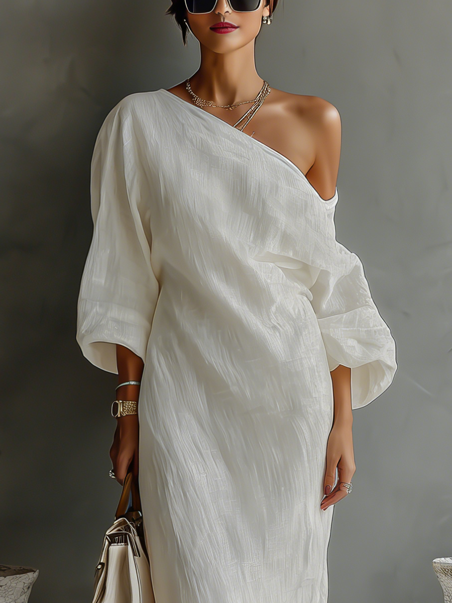 Aurora | Ivory One-Shoulder Flowing Maxi Dress
