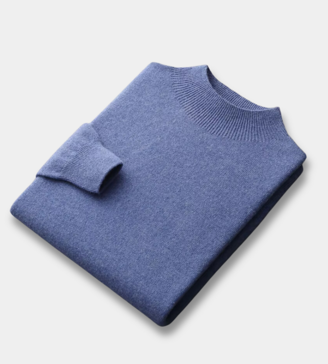 Men's blue soft knit mock neck jumper – folded