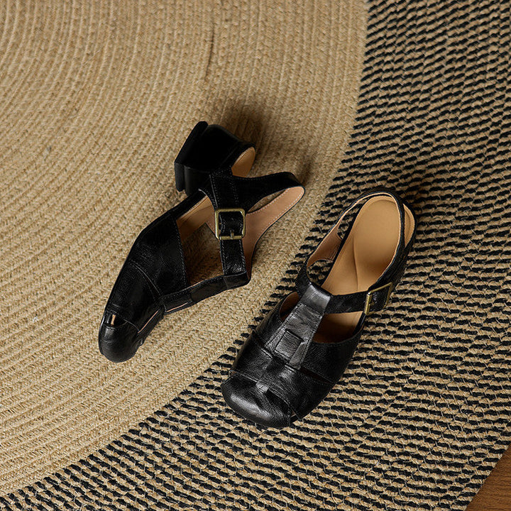 Women's Leather Block Heel Fisherman Shoes – Amaya