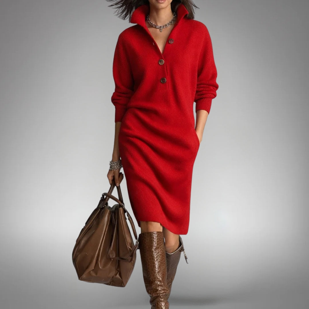 Women's Knitted Jumper Dress with Button Collar – Elyon