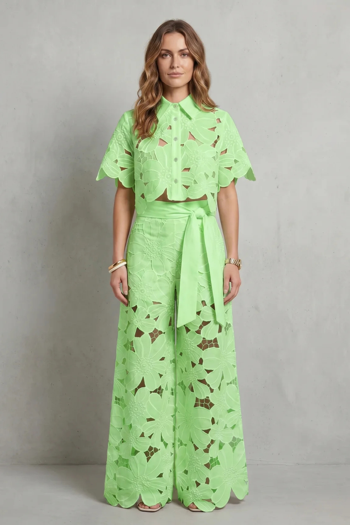 Women's Embroidered Lace Top and Skirt Co-ord Set - Aurmelle