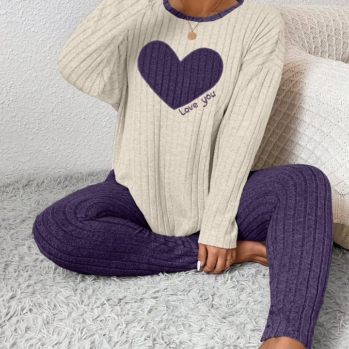 Women's Heart Print Loungewear Set Long Sleeve Top Trousers