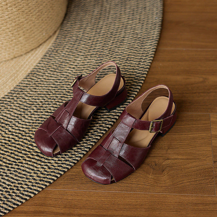 Women's Leather Block Heel Fisherman Shoes – Amaya