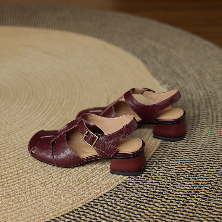 Women's Leather Block Heel Fisherman Shoes – Amaya