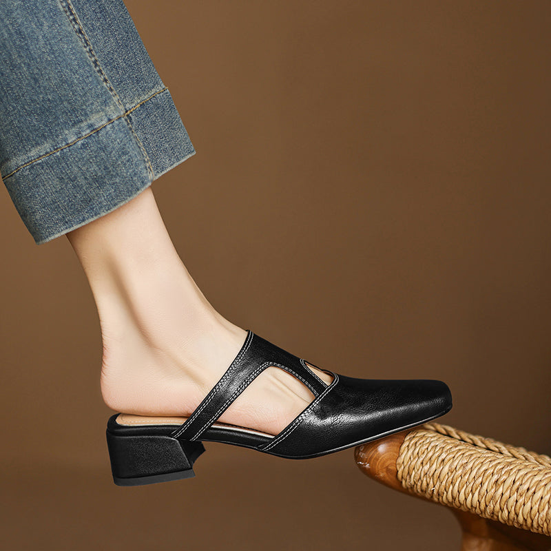 Women's Leather Block Heel Mules – Dessa