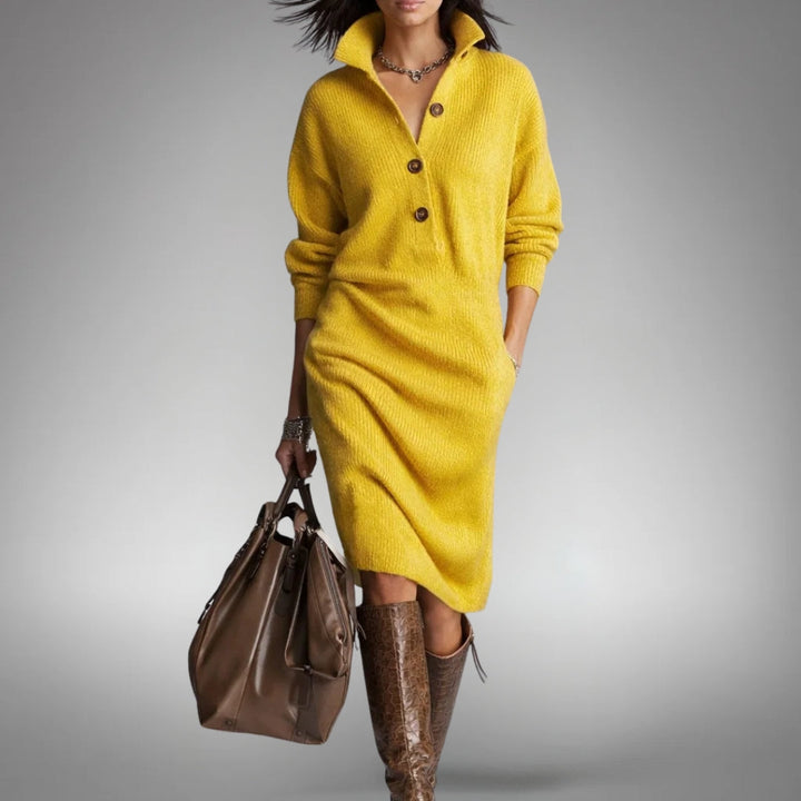 Women's Knitted Jumper Dress with Button Collar – Elyon