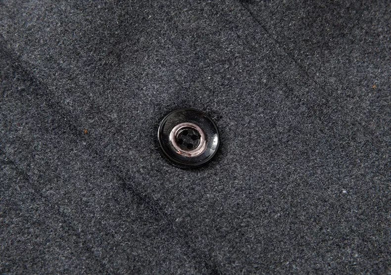 Men's 2-in-1 overcoat with zip bib collar Calder in Grey – fabric and button detail