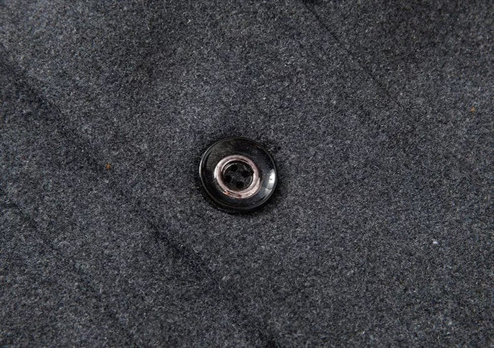 Men's 2-in-1 overcoat with zip bib collar Calder in Grey – fabric and button detail