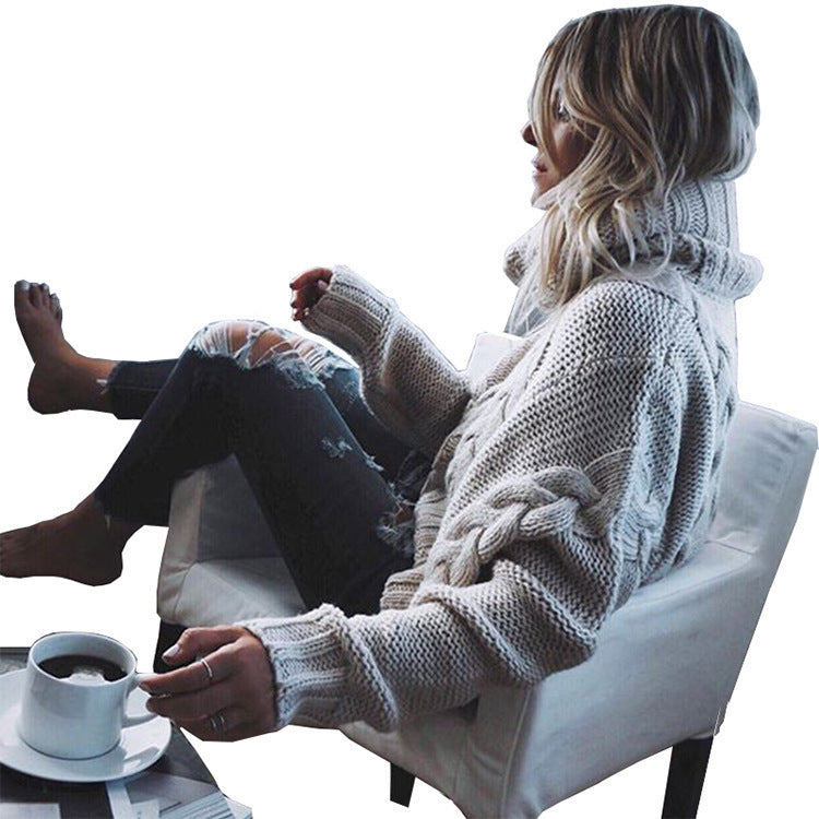 Women's roll neck jumper Lauretta in Grey – seated side view