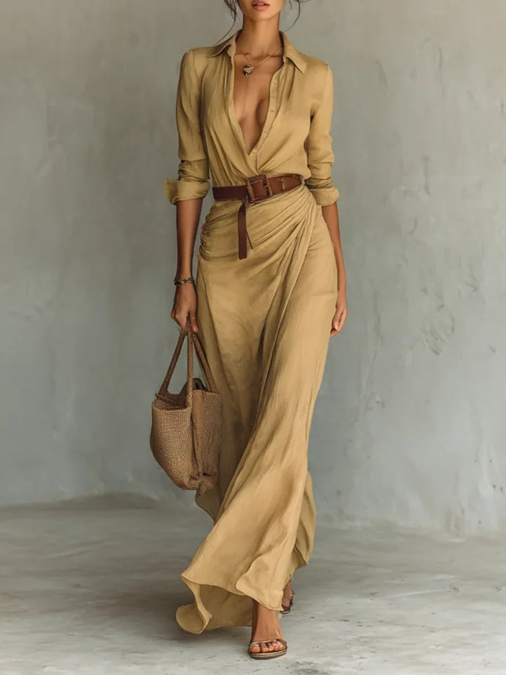 Kiara - Long Sleeve Lapel Collar Maxi Dress