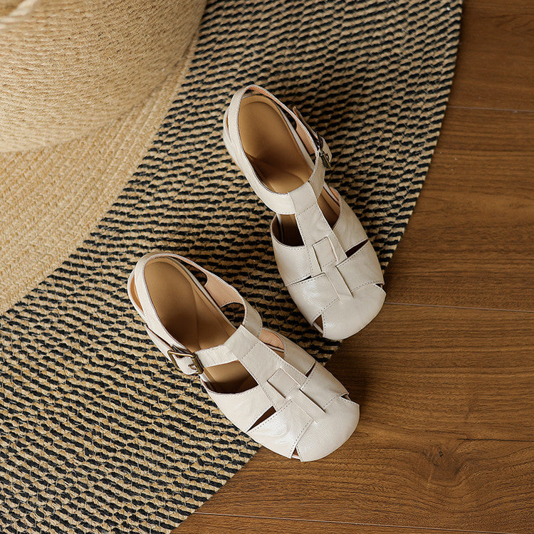 Women's Leather Block Heel Fisherman Shoes – Amaya
