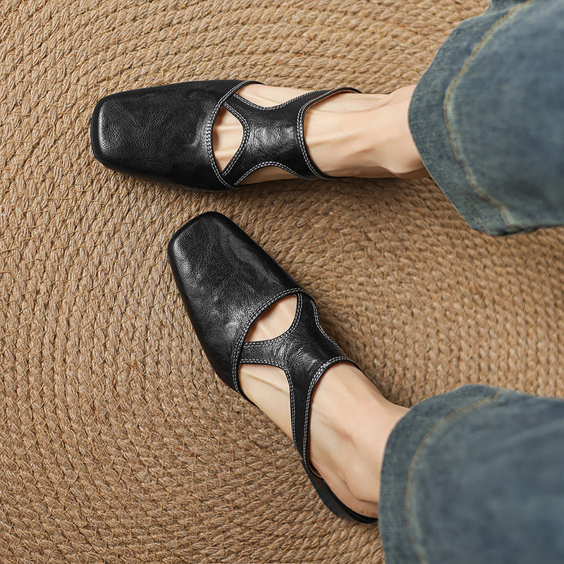 Women's Leather Block Heel Mules – Dessa