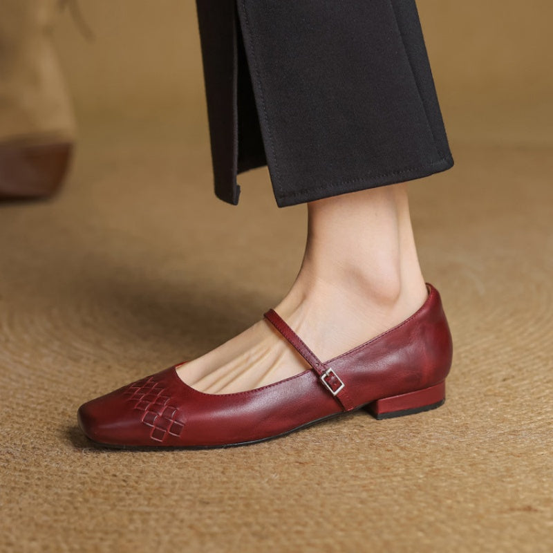 Women's Square Toe Leather Mary Jane Flats – Verity