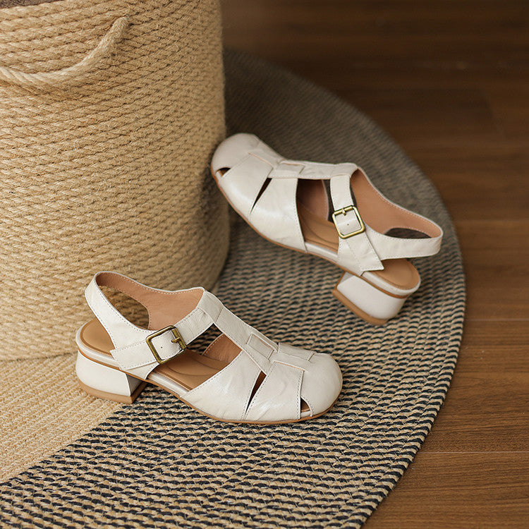 Women's Leather Block Heel Fisherman Shoes – Amaya
