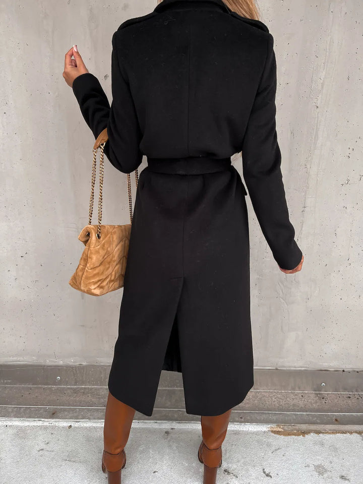 Women's belted wrap coat Lettie in Black – back view