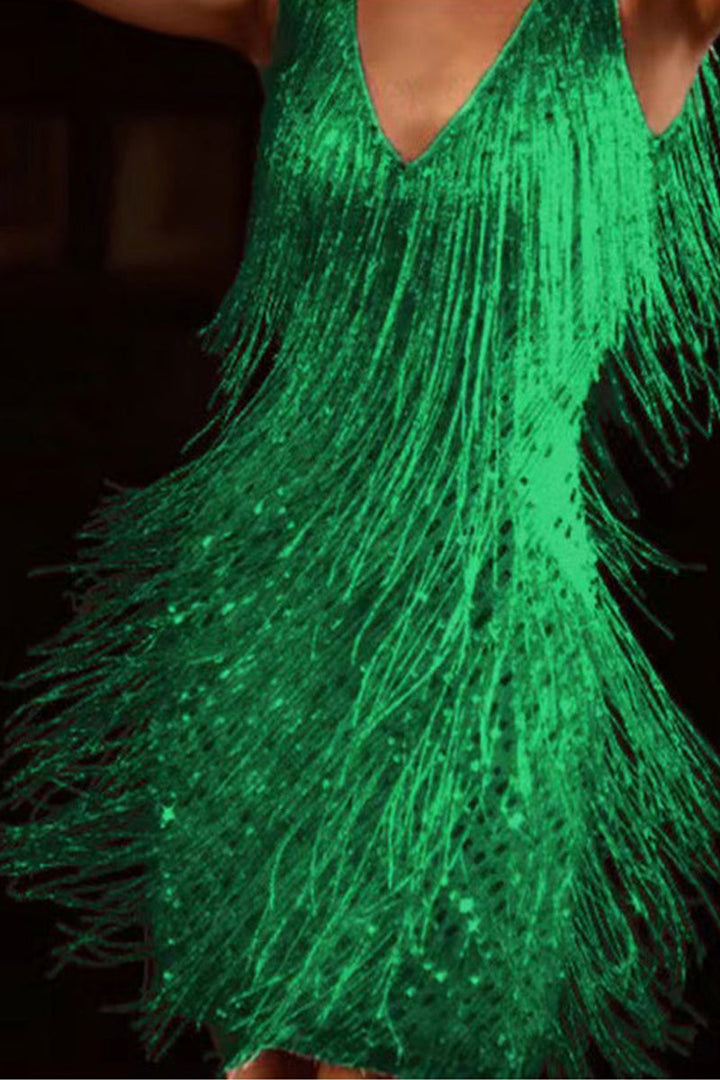 Women's Layered Fringe Mini Dress Sleeveless V-Neck