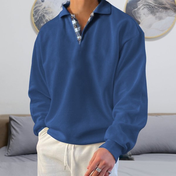 Men's Polo Collar Jumper – Elian in Dark Blue, front view