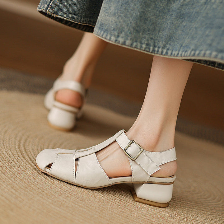 Women's Leather Block Heel Fisherman Shoes – Amaya