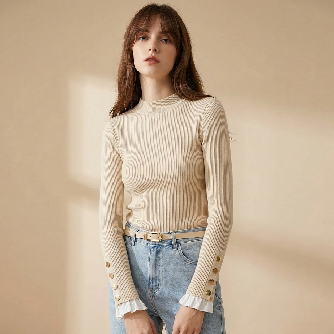 Jennet - Women's rib knit jumper in Cream – front view