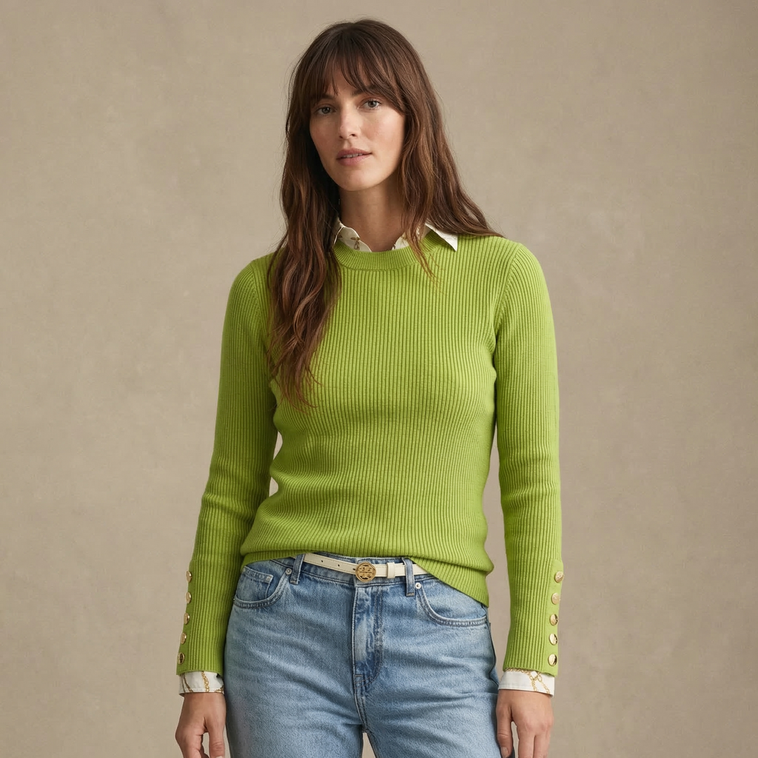 Jennet - Women's rib knit jumper in Green – product view