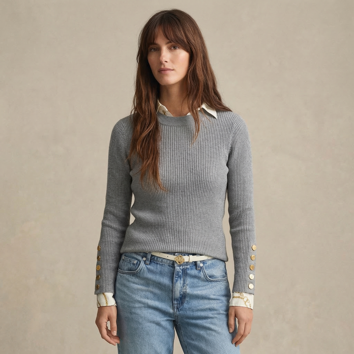 Jennet - Women's rib knit jumper in Grey – product view