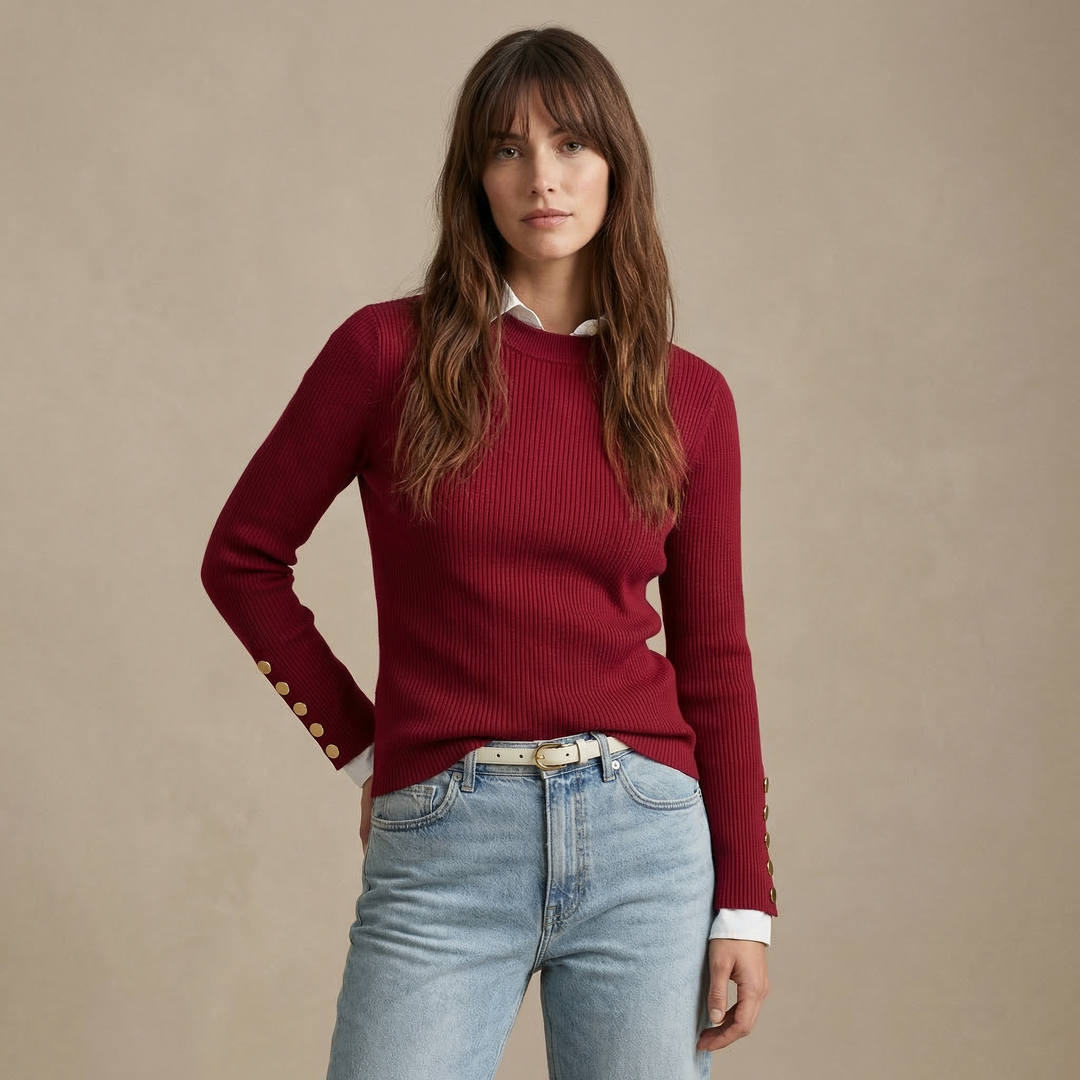 Jennet - Women's rib knit jumper in Red – front view