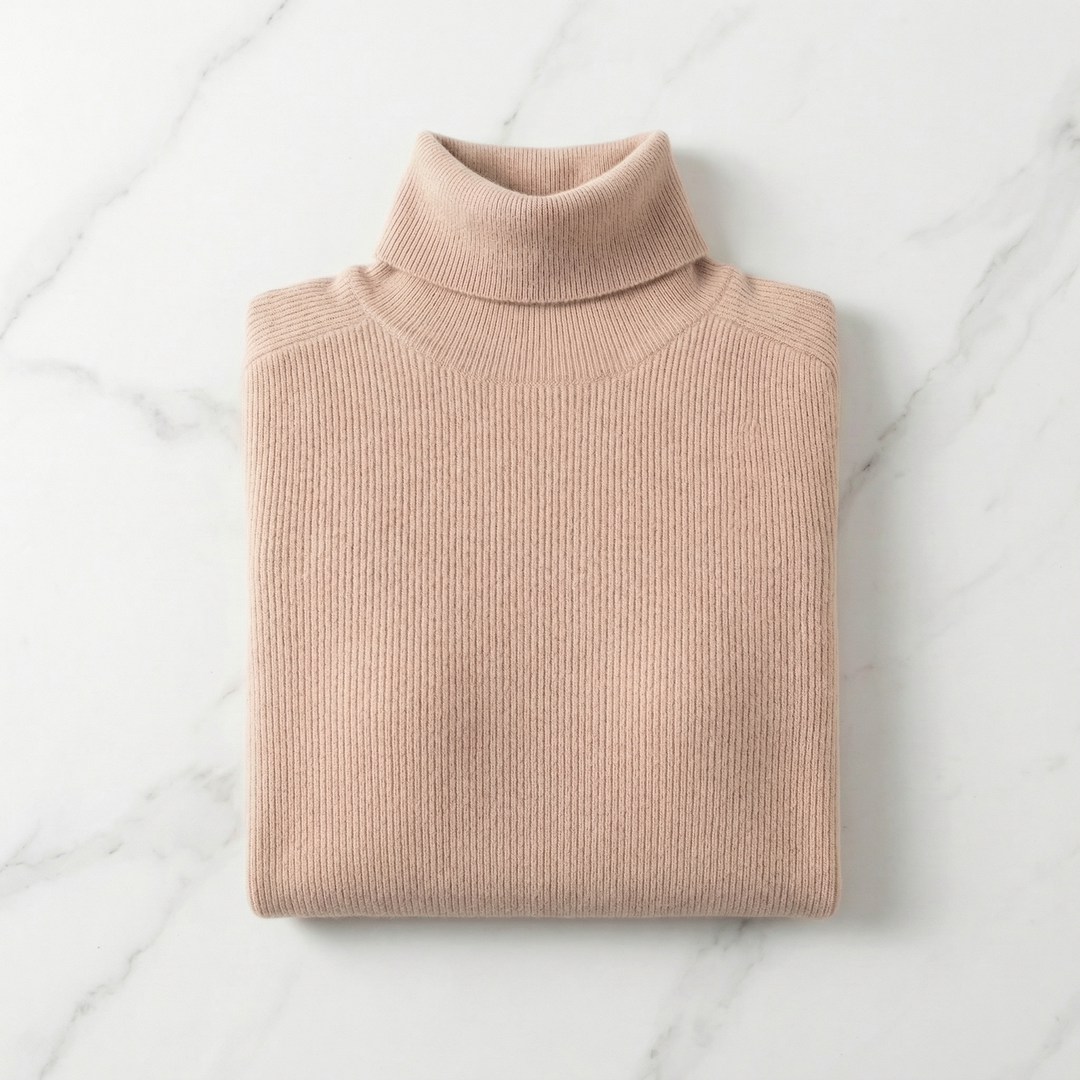 Phyllis - Women's cashmere roll neck in Cream – folded flat lay