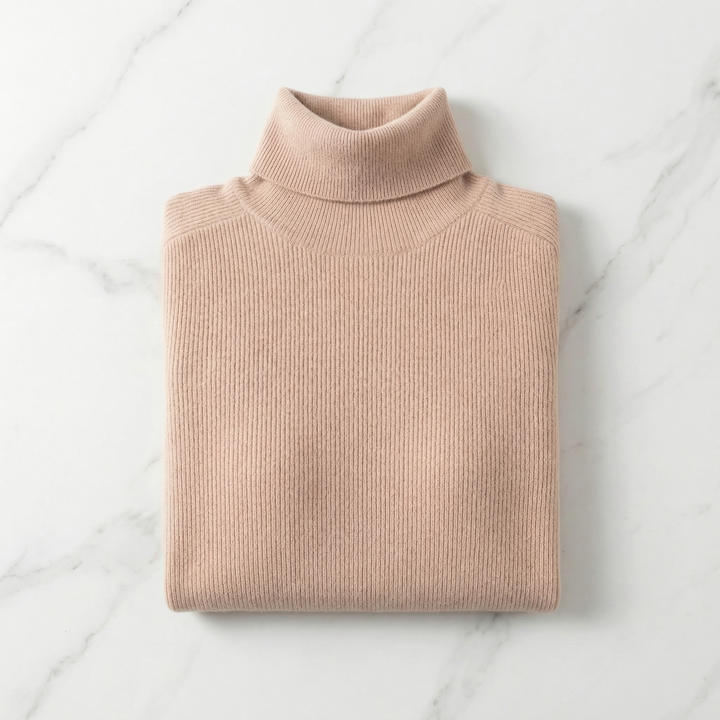 Phyllis - Women's cashmere roll neck in Cream – folded flat lay