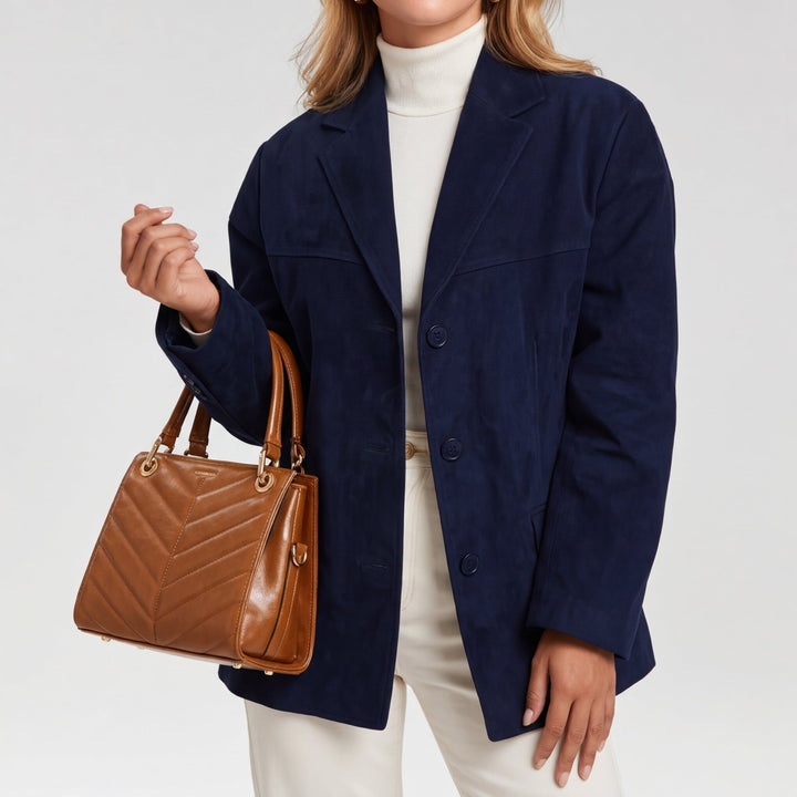 Melrose women's lapel jacket in Navy – front view