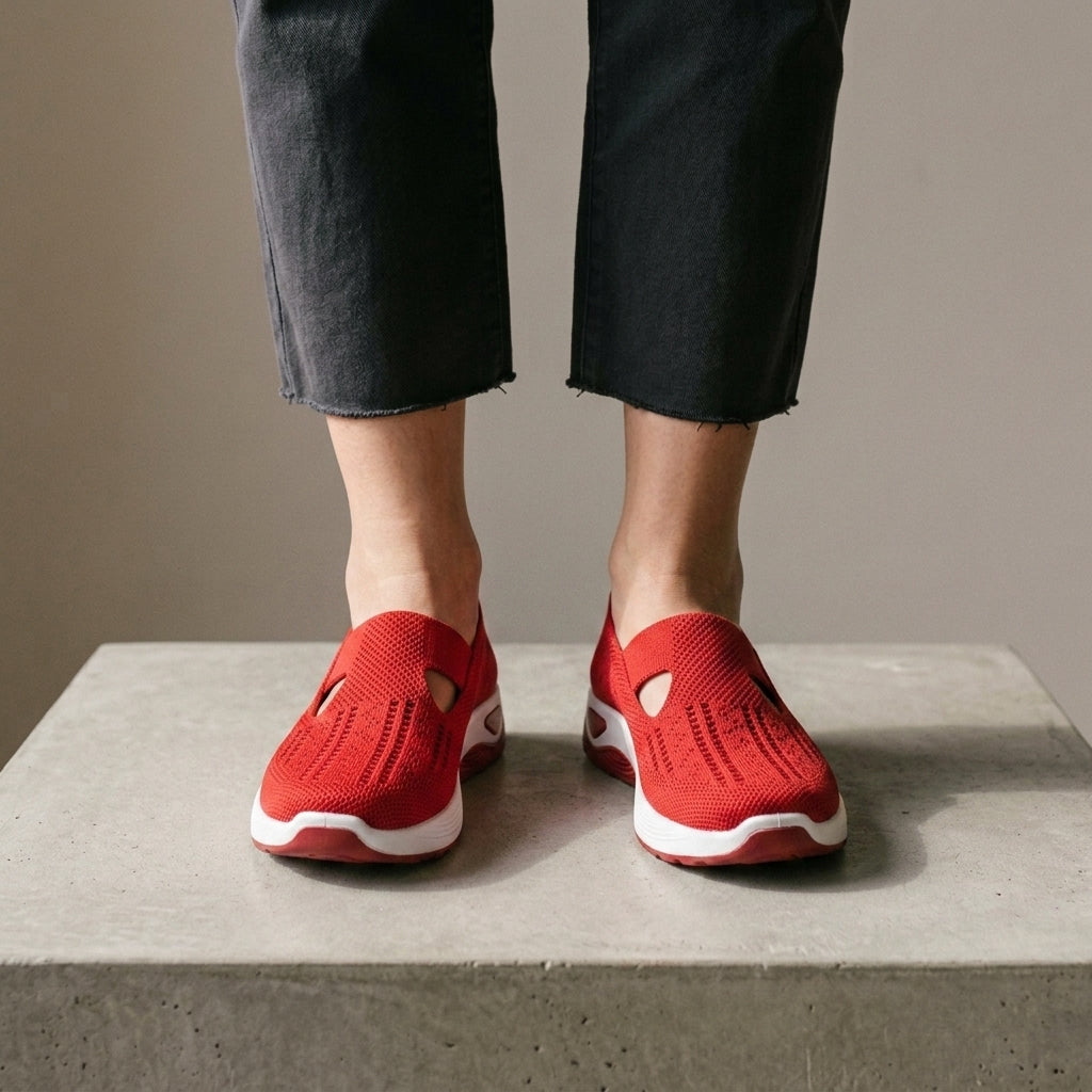 Women's Orthopaedic Knit Slip-On Trainers Vienna – Red – front