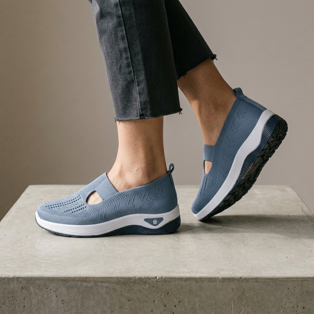 Women's Orthopaedic Knit Slip-On Trainers Vienna – Denim Blue – side