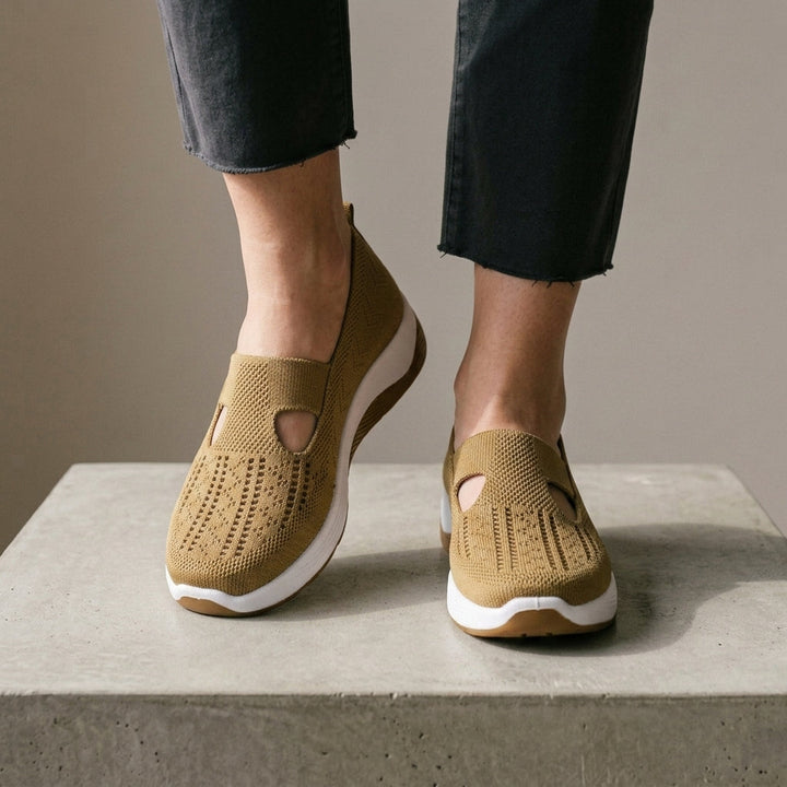 Women's Orthopaedic Knit Slip-On Trainers Vienna – Khaki – front