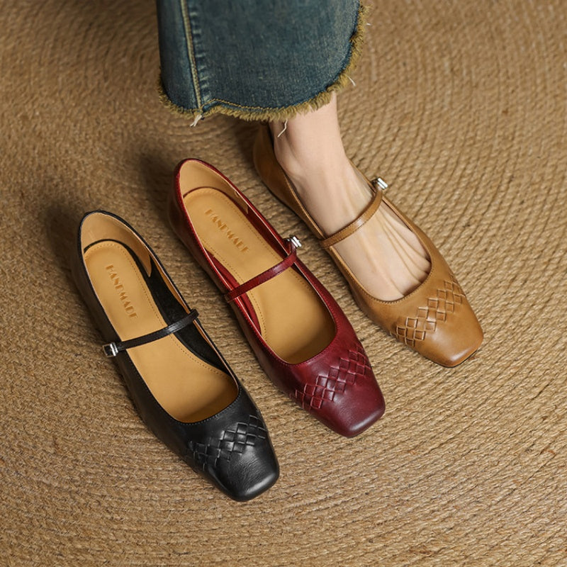 Women's Square Toe Leather Mary Jane Flats – Verity