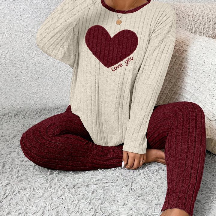 Women's Heart Print Loungewear Set Long Sleeve Top Trousers