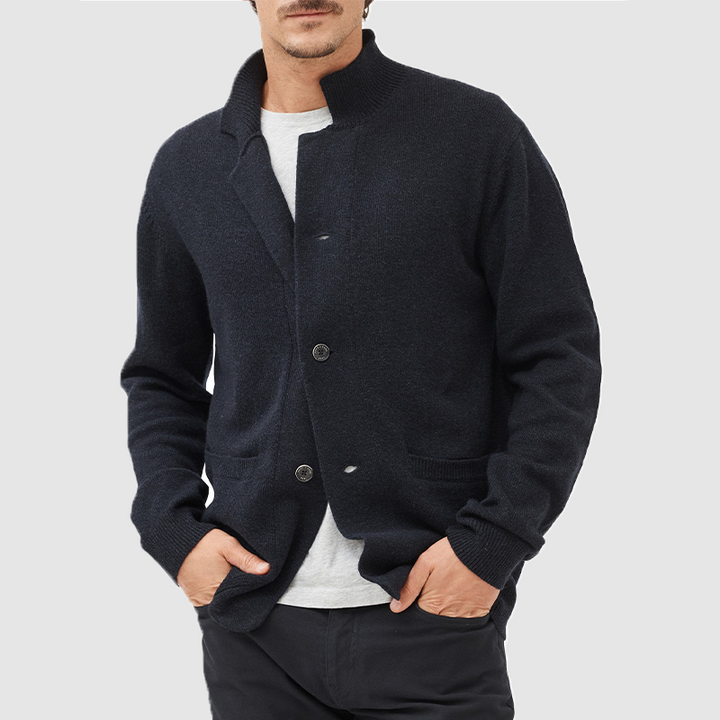 Men's Knitted Blazer Cardigan – Brevin in Black, front view